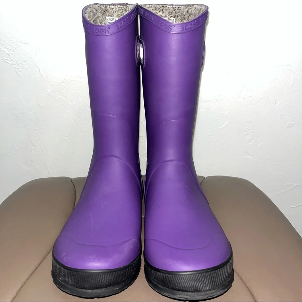 Bogs Rain Boots Purple Plush Faux Fur Lined Youth Size 6